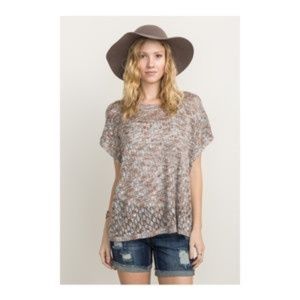 Mystree Boxy Crop Scallop Mesh Sweater